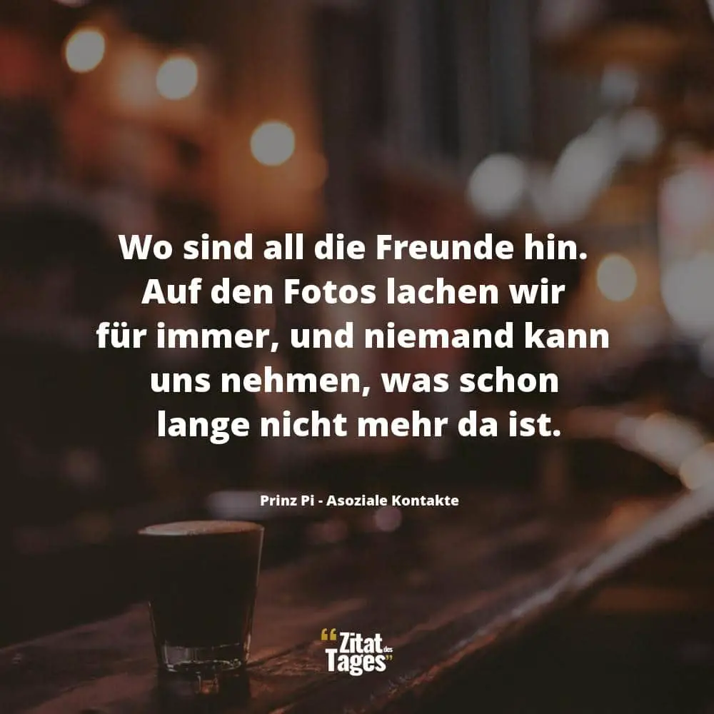 Wo sind all die Freunde hin. Auf den Fotos lachen wir für immer, und niemand kann uns nehmen, was schon lange nicht mehr da ist. - Prinz Pi