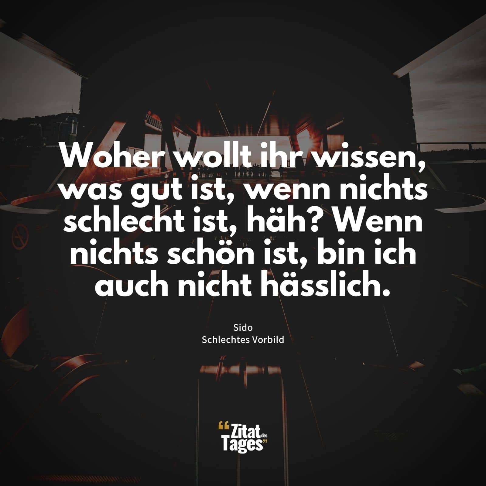 Woher wollt ihr wissen, was gut ist, wenn nichts schlecht ist, häh? Wenn nichts schön ist, bin ich auch nicht hässlich. - Sido