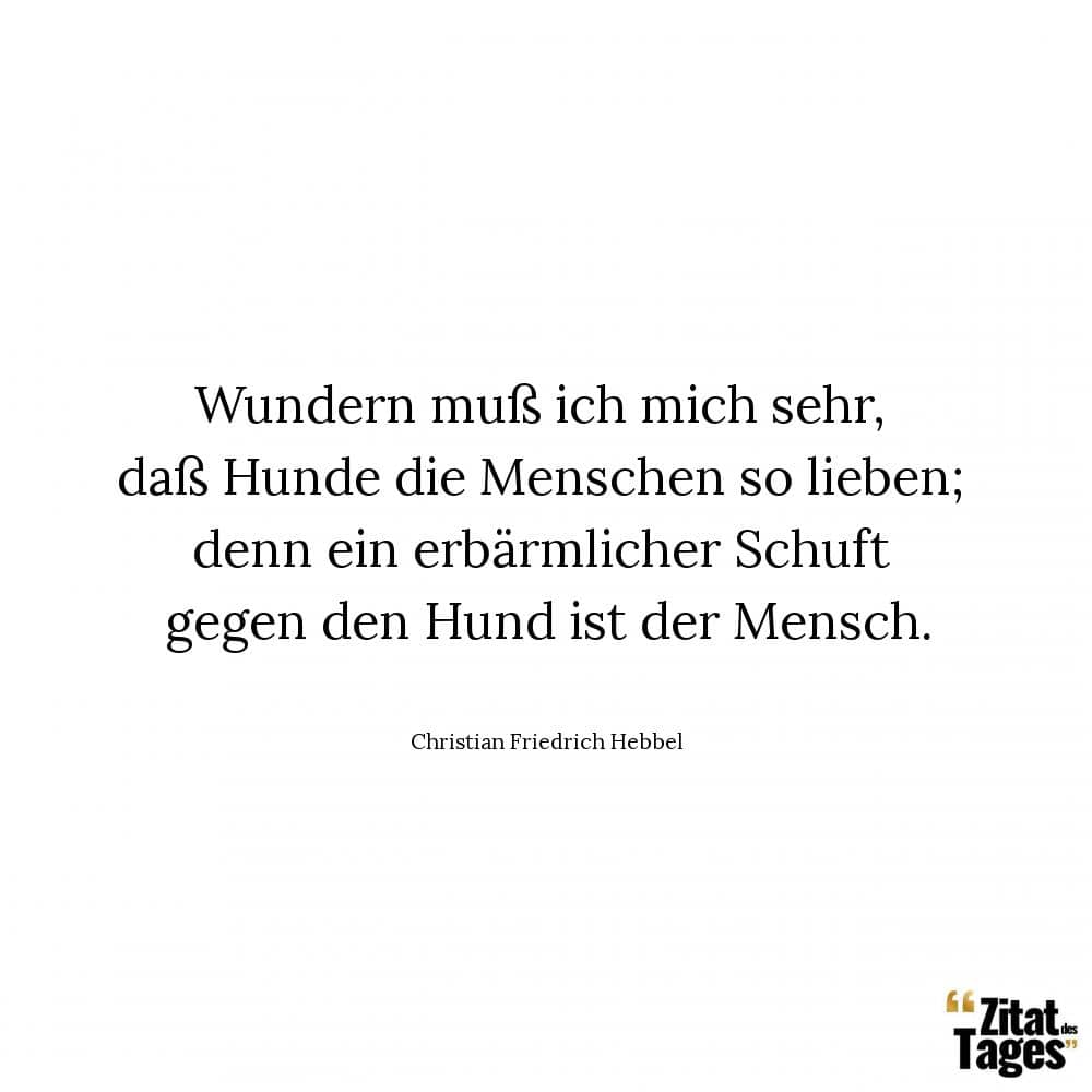 Wundern muß ich mich sehr, daß Hunde die Menschen so lieben; denn ein erbärmlicher Schuft gegen den Hund ist der Mensch. - Christian Friedrich Hebbel