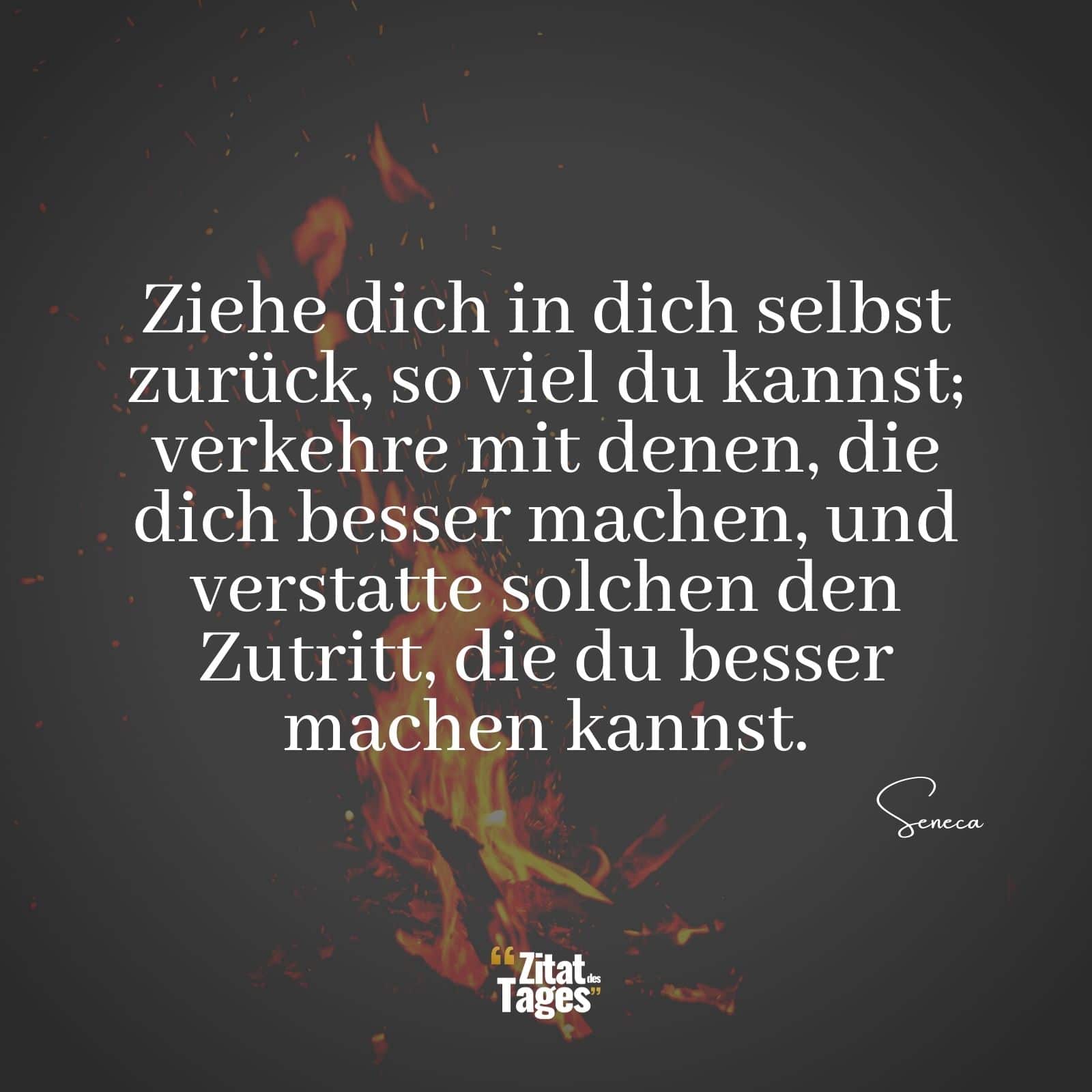 Ziehe dich in dich selbst zurück, so viel du kannst; verkehre mit denen, die dich besser machen, und verstatte solchen den Zutritt, die du besser machen kannst. - Seneca