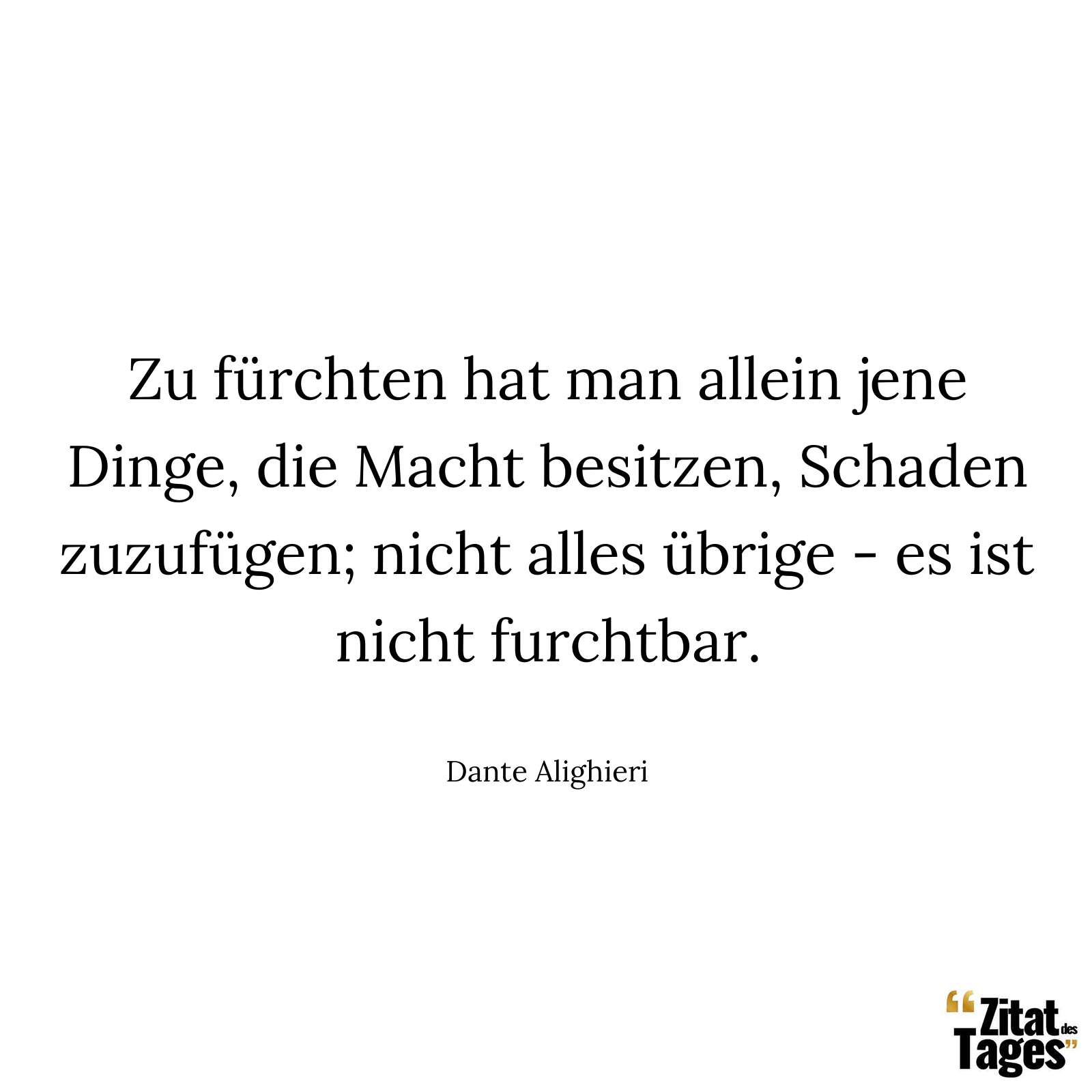 Zu fürchten hat man allein jene Dinge, die Macht besitzen, Schaden zuzufügen; nicht alles übrige - es ist nicht furchtbar. - Dante Alighieri